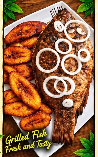 Grilled fish with plantain